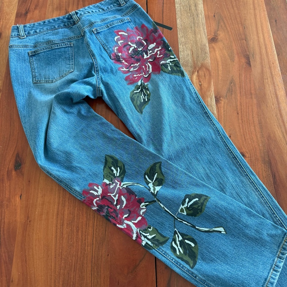 INC International Concepts Blue Jeans with Painted Floral Design - size 6P